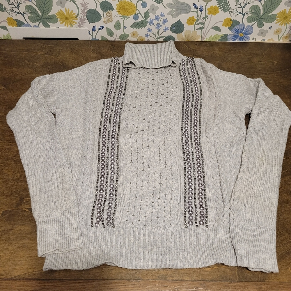 Halogen Cableknit Embellished Sweater